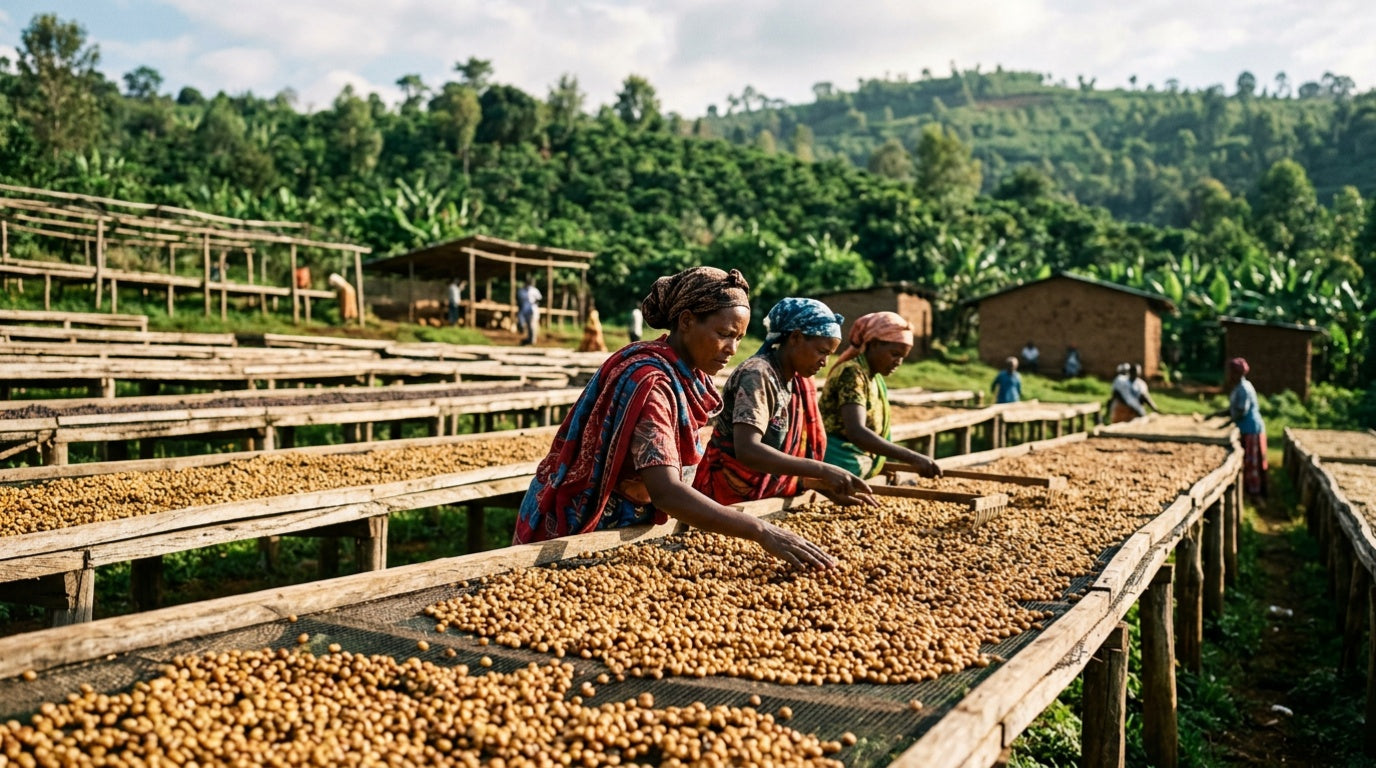 Honey‑sweet, floral, and bright. Ethiopia Haro Wachu Honey Process delivers raw sugar depth, citrus sparkle, and a creamy mouthfeel.